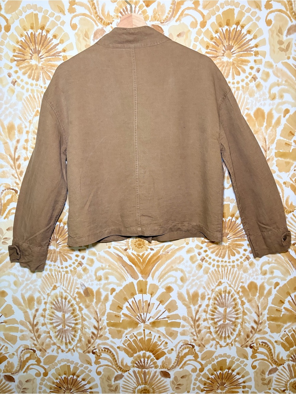 Nicole Miller Distressed Utility Jacket Tan Cotton Blend Snap Front Safari - Picture 5 of 10